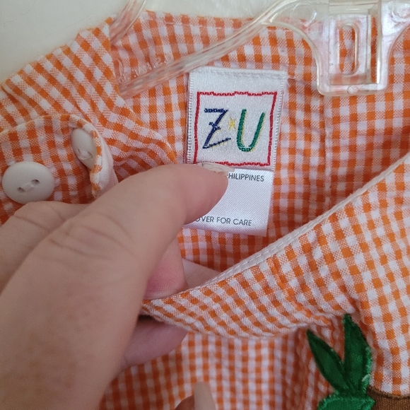 ZU Orange White Checkered Monkey Jumper Size 9 Months - Picture 6 of 7